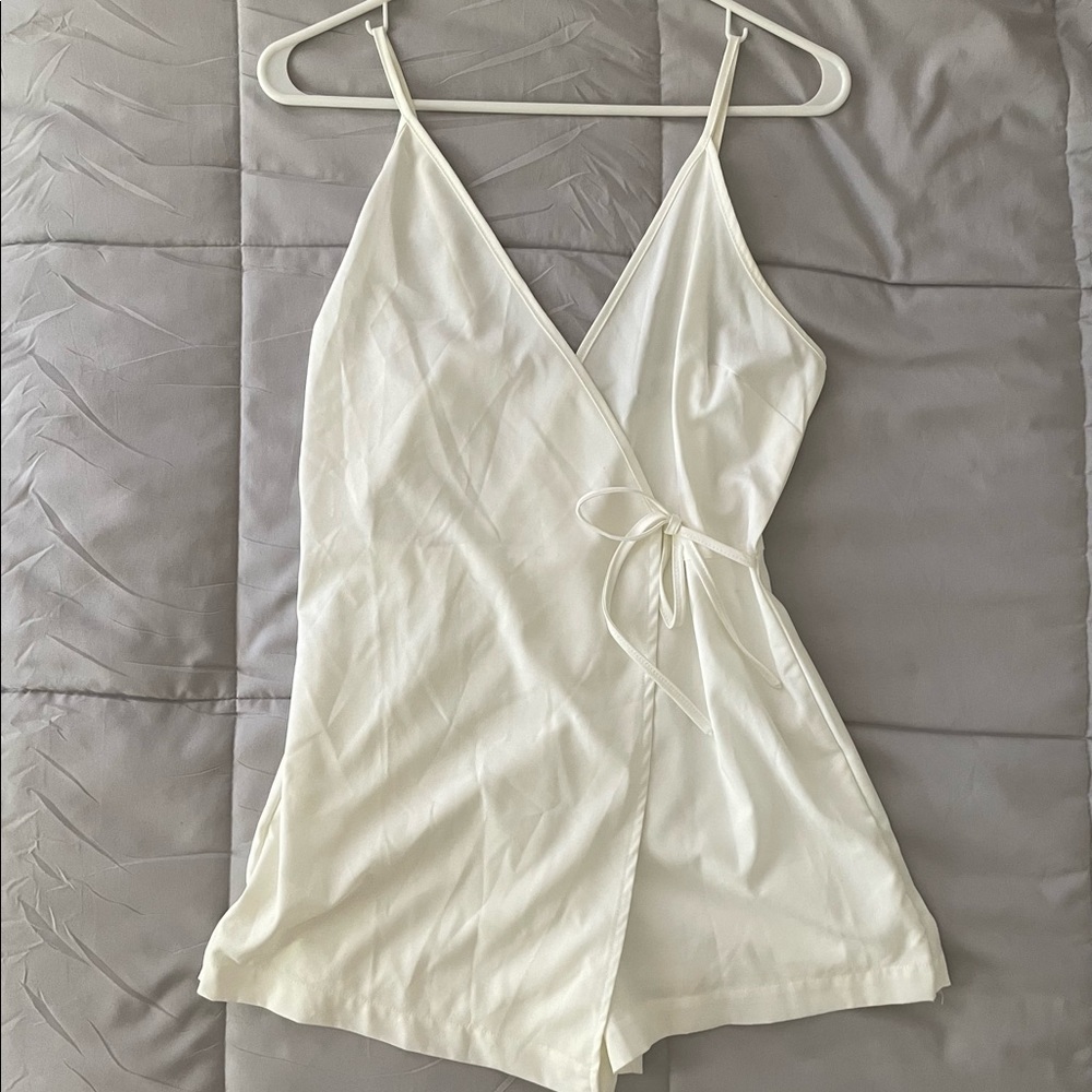 White wrap-around romper, worn once